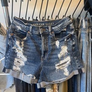 American Eagle Outfitters Ripped Jean Shorts - Dark Blue